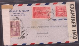 O) 1939 CUBA-CARIBE, STATUE OF LIBERTY, TOBACCO,POSTMARKED OVAL, EXAMINER 1603. COVER TO SWITZERLAND, XF - Poste Aérienne