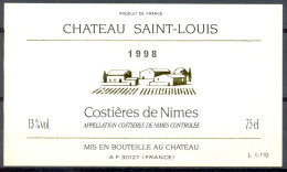 172 - Costières De Nîmes - 1998 - Château Saint Louis - Mis En Bouteille Au Chateau à AF 30127 - Rode Wijn