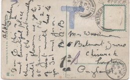 POSTCARD WITH CHARGE MARKS 'T' 1d - Paddington Postmark - No Stamp - Postcard Hotel Camps Bay - Cape Town - Poststempel