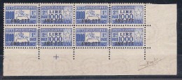 TRIESTE A 1954 - Pacchi Postali L. 1000 "Cavallino" Blocco Di 4 MNH - Cert. Raybaudi - Colis Postaux/concession