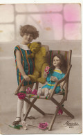 Real Photo Fillette  Avec Nounours Et Poupée  Colorisée  Girl With Teddy Bear And Doll ,Hand Colored - Jeux Et Jouets