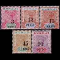 SEYCHELLES 1893 - Scott# 22-6 Queen Surch. Set Of 5 No Gum - Seychelles (1976-...)