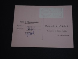 FRANCE - Étiquette D 'essai De Machine Sur Carte D 'entretien Du Bureau De Paris 75 007 En 1971 - A Voir - L 200 - Cartas & Documentos