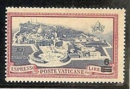 1946 Vaticano Vatican  ESPRESSO SOPRASTAMPATO  OVERPRINTED 6 Lire Varietà E7a Centro Spostato MNH** - Urgente