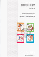 Germany Deutschland 1976-3 ETB Jugendmarken, Handball Hockey Ball Pushing Swimming, First Day Sheet, Canceled In Berlin - 1974-1980