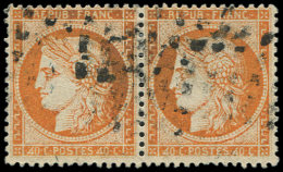 38f  40c. Orange, PAIRE Avec Les 2 Timbres "4 RETOUCHES", Obl. GROS POINTS, TB - Other & Unclassified