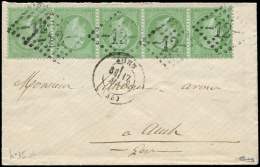 35    5c. Vert Pâle Sur Bleu, BANDE De 5 Obl. GC 12 S. Env., Càd T17 AUCH 17/5/72, TTB. C - Other & Unclassified