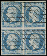 15   25c. Bleu, BLOC De 4 Obl. GRILLE SANS FIN, Superbe. Br, Certif. Miro - Autres & Non Classés