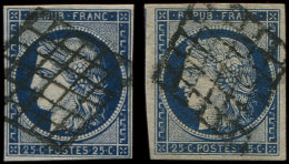 4    25c. Bleu, 2 Nuances, Foncé Et TRES Foncé Obl. GRILLE, TB - Autres & Non Classés