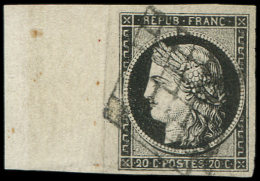 3a   20c. Noir Sur Blanc, Grand Bdf, Obl. GRILLE, Pli Sur Bdf, Sinon Superbe. C - Autres & Non Classés