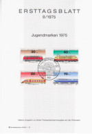 Germany Deutschland 1975 ETB ERSTTAGSBLATT "Jugendmarken" Lokomotiven Train Railroad Railway, First Day Sheet, Bonn - 1974-1980