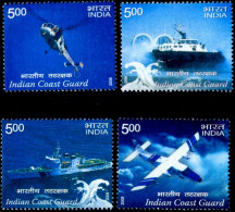 HELICOPTERS-SHIPS-AIRCRAFTS-INDIAN COAST GUARD-SET OF 4-INDIA-2008-MNH-TP444E - Other (Sea)