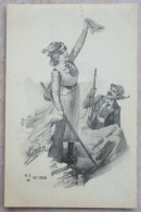 Cpa Litho Illustrateur Precurseur BRAUN  A.S.W. 1088 COUPLE Femme Homme Fusil Marcheur Sommet Montagne Canne - Braun, W.