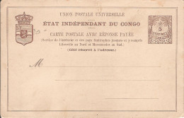 ETAT INDEPENDANT DU CONGO CARTE POSTALE + REPONSE PAYEE POSTKAART ENTIER POSTAL STATIONERY ETOILE STAR STERN PENTAGONE - 1884-1894