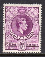 Swaziland GVI 1938 6d Definitive, Perf 13½x13, Hinged Mint (BA2) - Swasiland (...-1967)