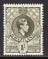 Swaziland GVI 1938 1/- Definitive, Perf 13½x13, Hinged Mint (BA2) - Swasiland (...-1967)