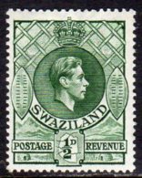 Swaziland GVI 1938 ½d Definitive, Perf 13½x14, Hinged Mint (BA2) - Swasiland (...-1967)