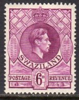 Swaziland GVI 1938 6d Reddish-purple Definitive, Perf 13½x14, Hinged Mint (BA2) - Swaziland (...-1967)