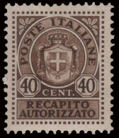 Italia - Recapito Con Nuovo Stemma (senza Fasci) 40 C. - 1945 - Servicio Privado Autorizado