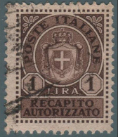 Italia - Recapito Con Nuovo Stemma (senza Fasci) Lire 1 Bruno - 1946 - Servicio Privado Autorizado
