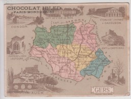 Chromo - Chocolat Ibled - Paris - Mondicourt - Carte Du Département Du Gers (Condom, Auch, Cazoubon, Castelnau) - Ibled