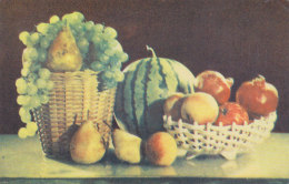 Fruits - Grapes Pear Appler Watermelon Hip Old Postcard - Trees