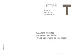 Lettre T Malakoff Mederic 20g Validité Permanente Lettre - Buste Risposta T