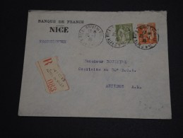 FRANCE - Enveloppe En Recommandée De La Banque De France à Nice Pour Antibes En 1935 - A Voir- L 267 - Cartas & Documentos