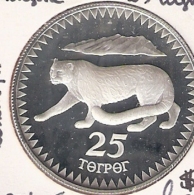 MONGOLIE 25 TUGRIK 1987  SILVER PROOF TIGER WWF - Mongolei