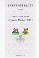 Germany Deutschland 1981-11 Europa-Marken CEPT, Folk Dance Dances Folklore, First Day Sheet, Canceled In Bonn - 1981-1990