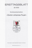 Germany Deutschland 1979-25 Doctor Johannes Faust, First Day Sheet, Canceled In Bonn - 1974-1980