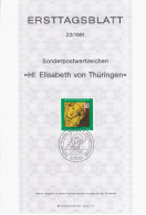 Germany Deutschland 1981-23 ETB "Hl. Elisabeth Von Thuringen" First Day Sheet, Princess Of The Kingdom Of Hungary, Bonn - 1981-1990