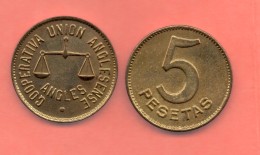 COOPERATIVAS # 5 PESETAS UNION ANGLESENSE (2) -  Monedas De Necesidad