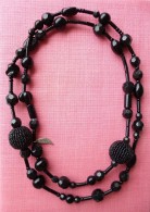 Long Collier Perles De Verre Vintage 100cm Créateur Folic Noir Necklace - Necklaces/Chains