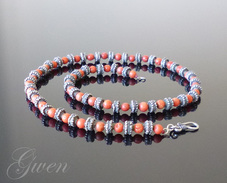 Ancien Collier Perles Argent Massif Corail 54cm Antique Silver Coral Necklace - Halsketten