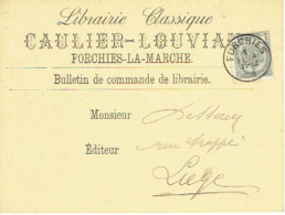 CP/PK Publicitaire FORCHIES-LA-MARCHE 1908 -CAULIER-LOUVIAU - Librairie - Fontaine-l'Evêque