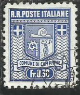 EMISSIONI LOCALI AUTONOME CAMPIONE 1944 STEMMA DEL COMUNE ARMS ARMOIRIES DENT. PERF. 11 1/4 CENT. 30c USATO USED - Local And Autonomous Issues