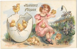 JOYEUSE PAQUES Carte Fantaisie Gaufrée Enfant Poussins - Sonstige & Ohne Zuordnung