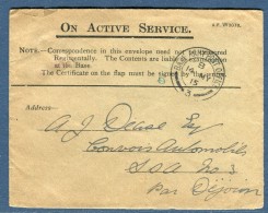 Grande- Bretagne - Enveloppe En Franchise Du Service Des Armées En 1915 Voir 2 Scans Réf. 1325 - Postmark Collection