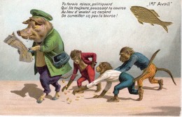 CPA Cochon Humanisé Qui Perd L'argent De Sa Bourse Et Singes Vers 1910 Bon état - Animales Vestidos