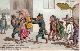 CPA Cochon Humanisé Ivre Amené En Prison Par Des Singes Policiers  Vers 1910 Bon état - Dressed Animals