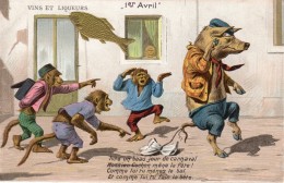 CPA Cochon Humanisé Ivre Un Jour De Carnaval Et Singes Moqueurs Vers 1910 Bon état - Animaux Habillés