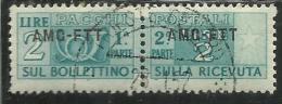 TRIESTE A 1949 1953 AMG-FTT ITALY OVERPRINTED SOPRASTAMPATO D´ ITALIA PACCHI POSTALI LIRE 2 USATO USED OBLITERE´ - Postpaketen/concessie