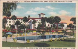 Florida Daytona The Riviera Showing Swimming Pool Sand Beach & Tropical Gardens Curteich - Daytona