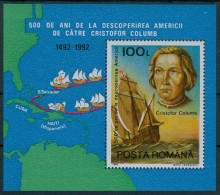 Romania 1992 Discovery America 500th Ann Columbus Famous People Explorer Ships Boat Map Stamp MNH SC 3774 Michel BL277 - Nuovi