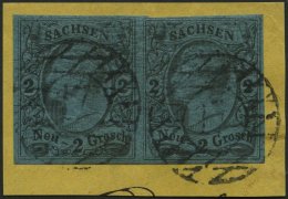 SACHSEN 10a Paar BrfStk, 1855, 2 Ngr. Schwarz Auf Mittelblau Im Waagerechten Paar, Nummernstempel 17, Kabinettbriefst&uu - Sachsen