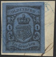 OLDENBURG 6a BrfStk, 1859, 1 Gr. Schwarz Auf Hellblau, Blauer R2 ELSFLETH, Prachtbriefstück (Marke Zur Kontrolle Ge - Oldenburg