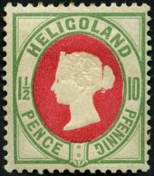 HELGOLAND 14d *, 1889, 10 Pf. Hellgrün/rot, Falzreste, Feinst, Mi. 180.- - Heligoland