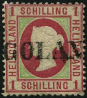 HELGOLAND 7c O, 1873, 1 S. Karmin/lebhaftgelblichgrün, L1, Kleine Korrekturen, Feinst, Mi. 380.- - Heligoland