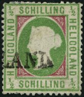HELGOLAND 6b *, 1870, 1/2 S. Mittelbläulichgrün/karmin, L1, Repariert, Fein, Gepr. Schulz, Mi. 320.- - Heligoland